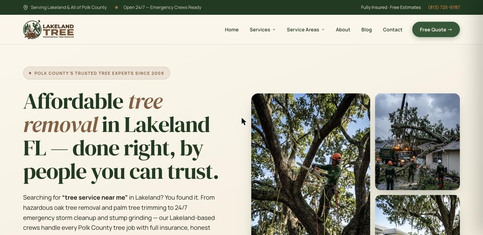 Lakeland Tree website built by Dominate Solutions