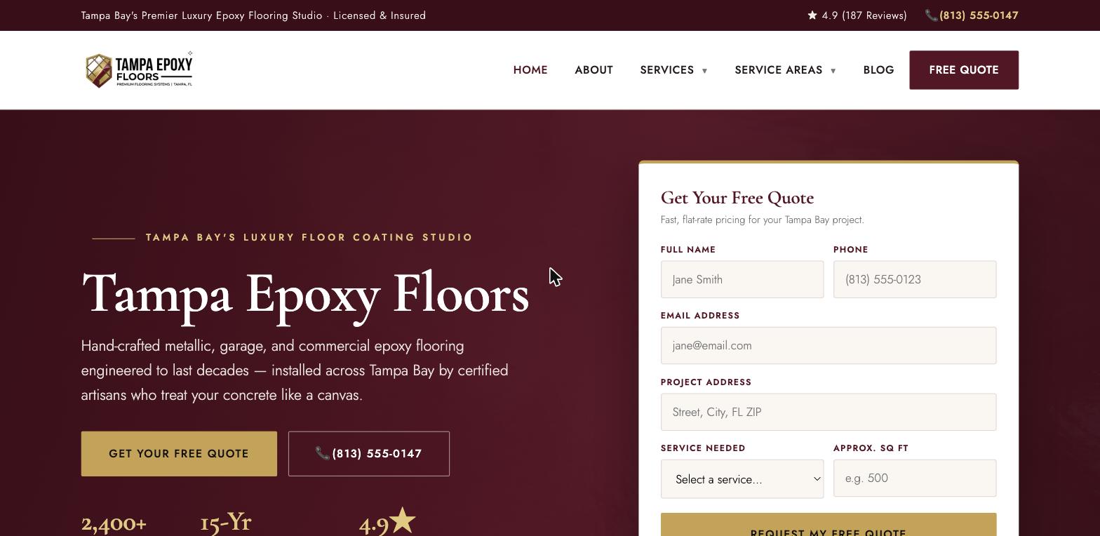 Tampa Epoxy Floors website built by Dominate Solutions
