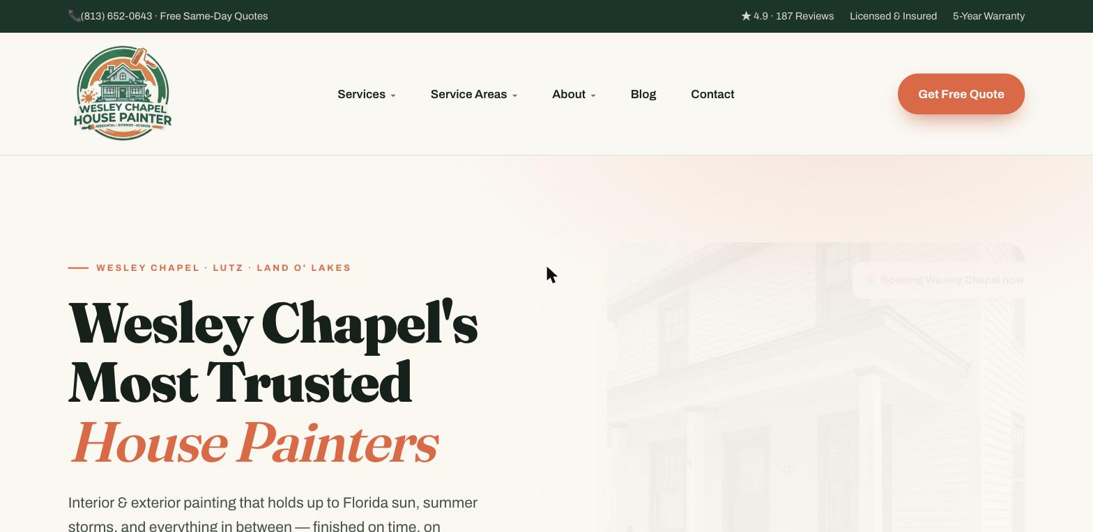 Wesley Chapel House Painter website built by Dominate Solutions